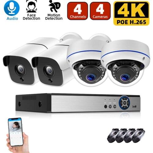 AHCVBIVN 4ch 8MP POE Kit System CCTV Security H.265 4K NVR In/Outdoor Waterproof Audio IP Camera Surveillance Alarm Video P2P
