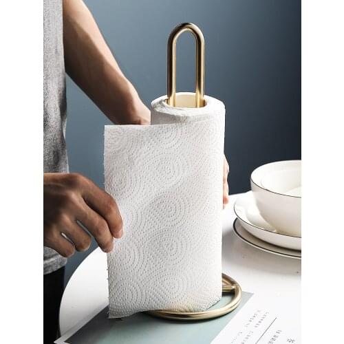 Nordic Light Luxury Iron Paper Towel Rack Ornaments Dining Table Kitchen Bathroom Roll Holder Thick Standing Tissue Storage Rack