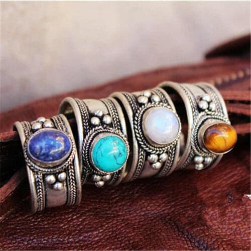 Tibetan Rings for Man Metal Copper Inlaid Beads Rings Open Free Size R033