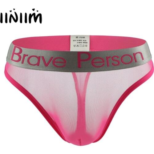 Mens Lingerie See-through Underwear Hot Sexy Briefs Panties Low Rise Bulge Pouch Letter Print Wide Elastic Waistband Underpants