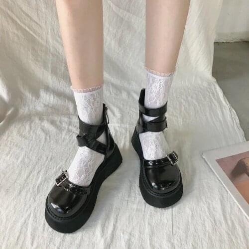 Lolita Shoes Patent Leather Mary Janes Shoes Sweet Punk Cool Shoes Platform Shoes Buckle Thick Sole Ladies Shoes Black Cosplay