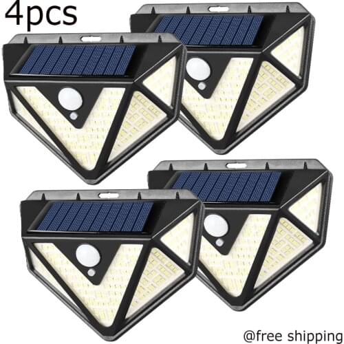 4pcs 166 LED Solar Light Outdoor Solar Lamp Powered Sunlight 3 Modes PIR Motion Sensor For Garden Decoration Wall Street