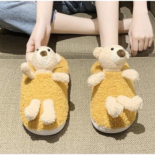 Womens Home Cotton Shoes Cartoon Comfortable Shallow Ladies Warm Plush Indoor Slippers Lovely Female Winter Footwear Fashion