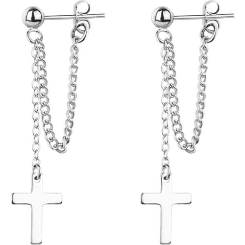 Punk Style 925 Solid Sterling Silver Cross Charm Drop Earrings for Women Wedding Party Accessories pendientes Brincos eh1034