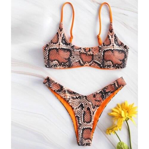 2020 Female Swimsuit Snakeskin Print Swimwear Women Sexy Bikini Set Push Up Swim Separate Two Piece Brazilian Bathing Suit