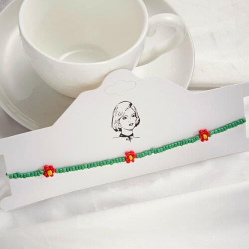 Korean Fashion Choker Handmade Beads Chain Necklace Women Party Beach Jewelry Daisy Flower Pearl String Woven Gifts Collar