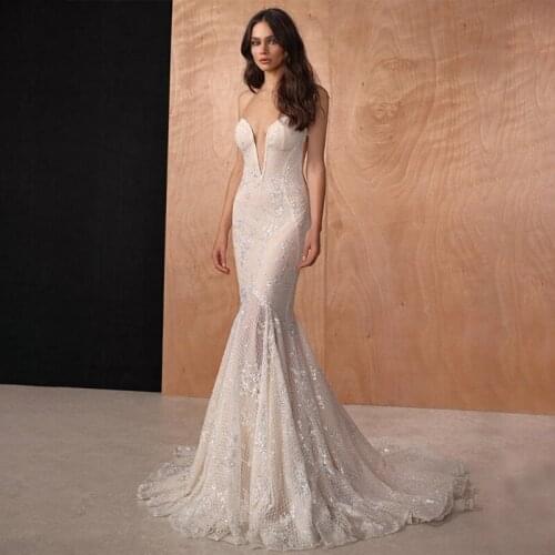 Elegant Chapel Train Appliques Tulle Strapless Mermaid Wedding Dress for Women Luxury Sleeveless Bridal Gown