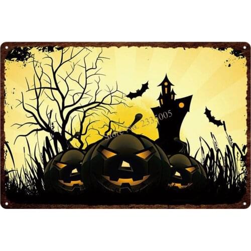 New Hot Happy Halloween Pumpkin Vintage Tin Sign Metal Plate Cat Decorations For Home Wall Bar Art Party Decor 30X20CM DU-314