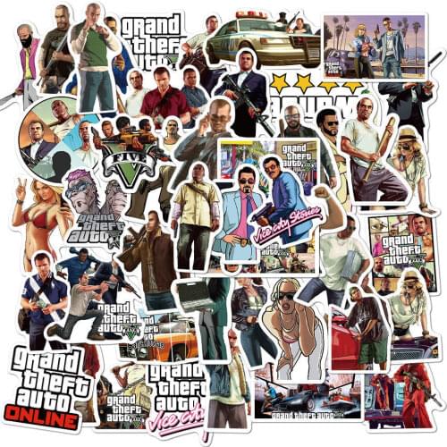 10/50PCS PC Game GTA Sticker Waterproof Boy Sticker Decoration Graffiti Skateboard Locomotive Computer Toy