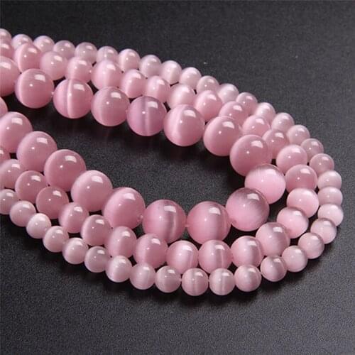 AAA+ 4/6/8/10/12mm Pink Cat Eye Opal Beads Round Loose Stone Bead For Jewelry Making Supply DIY Bracelet 15.5" Strand Wholesale