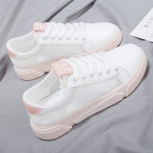 Basket Femme 2019 WomenShoes Female Breathable Mesh Surface Hollow Out Small White Woman 2019 New Flat Bottom Shoes