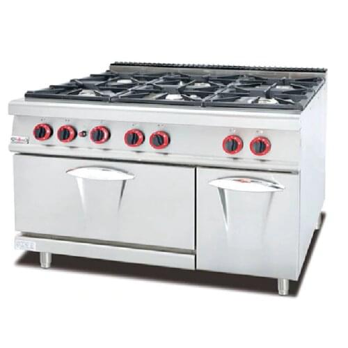 Free shipping by sea Stainless Steel Gas Range With 6-Burner and the oven below the burners(CE certificate)