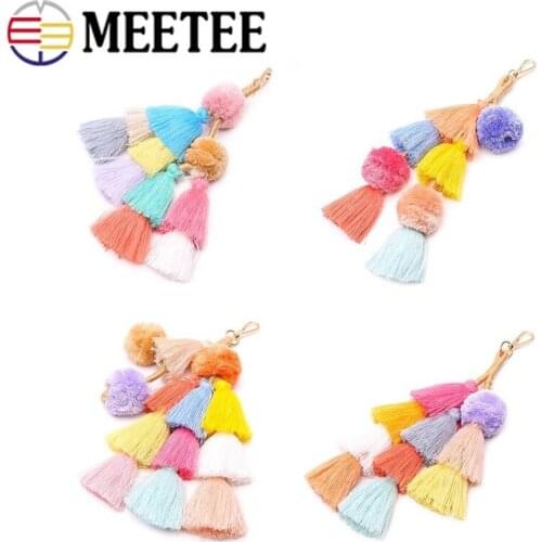Meetee Handmade Cotton Tassel Keychain Bohemian Pom Pom Ring Buckles Pendant DIY Bag Purse Decoration Accessories for Women Gift