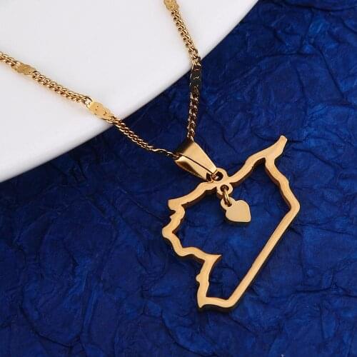 Stainless Steel Trendy Syria Map Pendant Necklaces Outline Syrians Map Heart Chain Jewelry