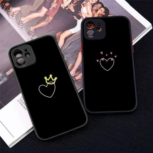 Phone Case For iPhone 12 11 Mini Pro XR XS Max 7 8 Plus X Simple Lines Love Heart Matte transparent cover