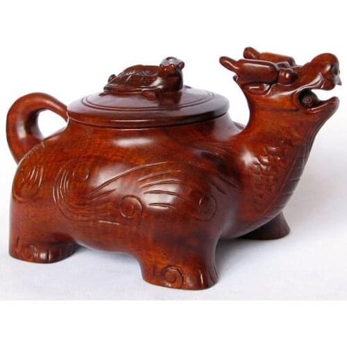 Zhai Gallery mahogany crafts Dongyang woodcarving dragon teapot feng shui ornaments solid wood turtle longevity Home Furnishing