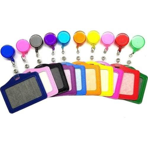 Nurse Doctor Student Exhibition ID Badge Holder PU Leather Id Card Holder with Retractable Badge Reel Office Accessories