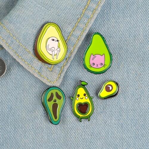 Avocado Enamel Pins Custom Fruit Brooches Clothes Badge for Bag Lapel Pin Cartoon Ghost Cat Pear Funny Meme Jewelry Gift Kids