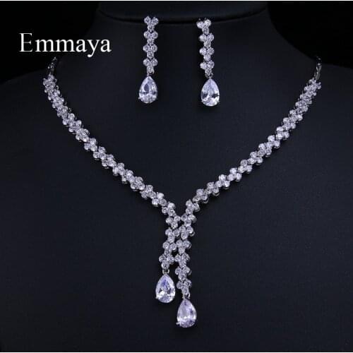 Emmaya New Arrival Luxury Sparking Brilliant CZ Muliticolor Necklace Earrings Wedding Bridal Jewelry Sets Dress Accessories