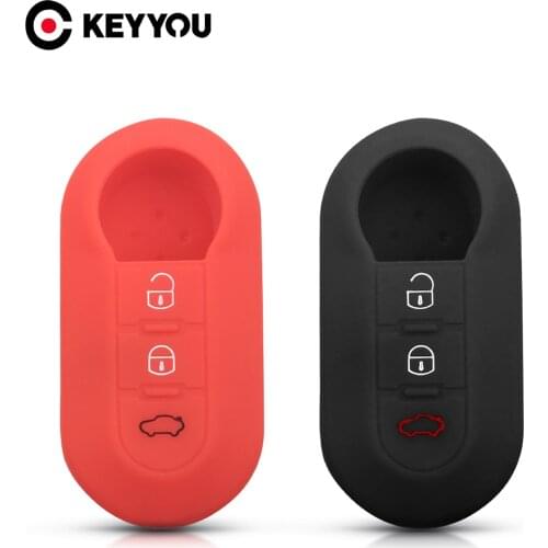 KEYYOU For Fiat 500 Panda Punto Bravo Silicone Car Key Cover 3 Button Flip Folding Remote Key Shell Case