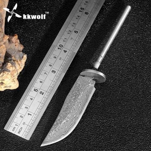 KKWOLF DIY fixed blade knife High-carbon steel Imitation Damascus camping hunting knives sharp survival knife Multi tool pocke