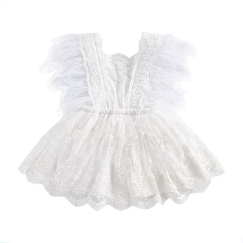 0-24M Princess Newborn Baby Girls Rompers Lace Flowers Feather Sleeve Jumpsuits