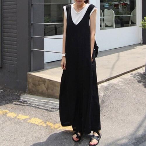 Women Summer Wide Leg Pants Loose Long Casual Korea Japan 2020 Black Sleeveless Jumpsuits Rompers Femme Autumn Loose Simple New