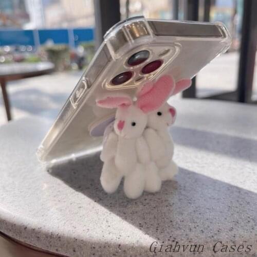 Korean Doll Toy Rabbit Bear Holder Soft Phone Case For Samsung Galaxy S21 S20 Plus + Ultra FE S10 S9 S8 Pro S6 S7 edge Lite capa
