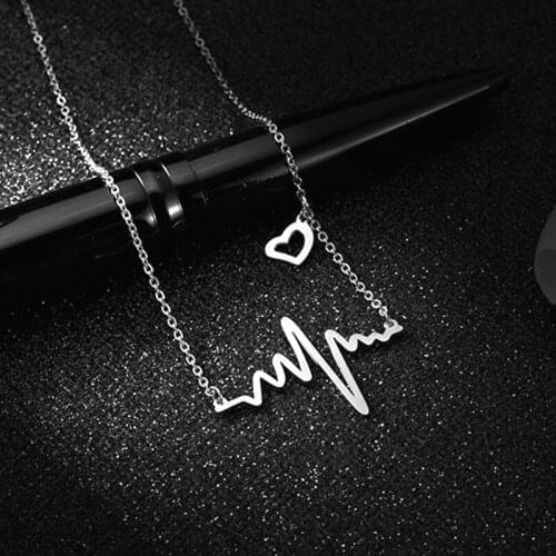 LEEKER Chic Heartbeat Pendant Necklace Rose Gold Silver Color Chain Choker Necklace For Women Jewelry 504 LK2