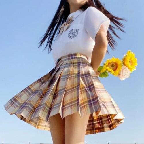 Japanese Summer Women Jk Skirts High Waist Students School Uniform Pleated A-Line Mini Plaid Harajuku Preppy Skirts