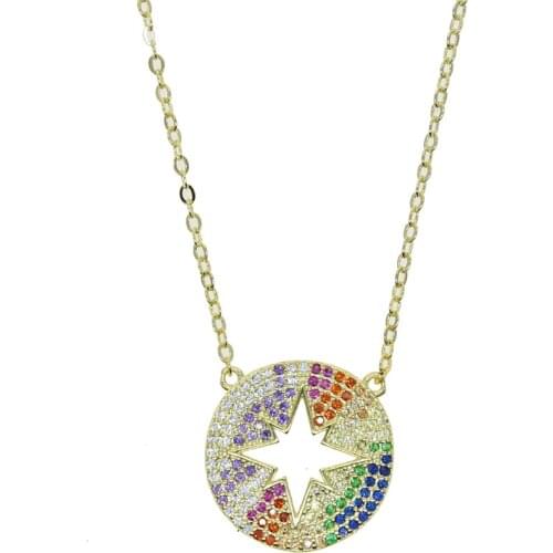 Hot Selling European Fashion Women Jewelry Gold Color Rainbow CZ Star Starburst Charm Pendant Choker Link Chain Women Necklace