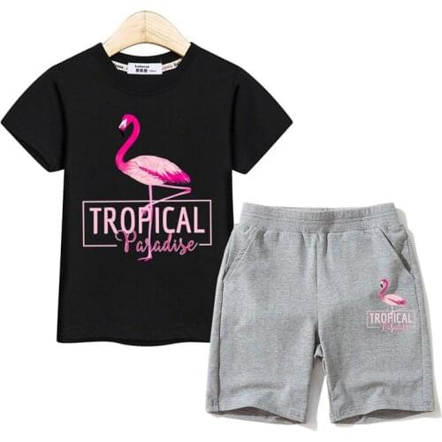 Lolocee fashion children costumes baby girls clothing flamingo tees pants 2pc sets kids summer outfits little girl suits clothes