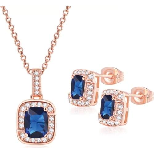 MxGxFam Fashion Jewelry Square Zircon Pendant Necklace and Earring For Women Rose Gold Plated High Quality CZ AAA