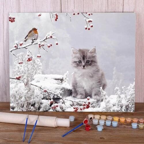 Cat Winter Animal DIY Painting By Numbers Package Oil Paints 40*50 Oil Painting Decoration For Kids Handiwork For Drawing Art