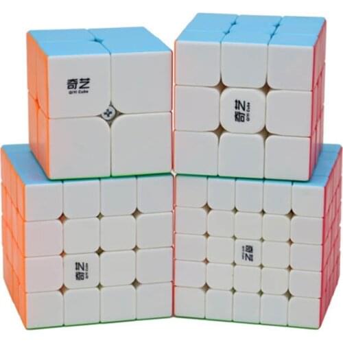 Qiyi Magic Speed Cubes Set 2x2x2 3x3x3 4x4x4 5x5x5 Pyramid Skew Megaminx Mastermorphix Packing Puzzle 4Pcs Cube Gift Kids Toys