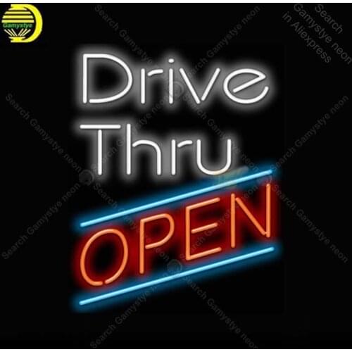 Neon Sign for Drive Thru Open Neon Light Neon Bulb sign Beer Bar Display club Hotel handcraft glass tube light Decorate lamps