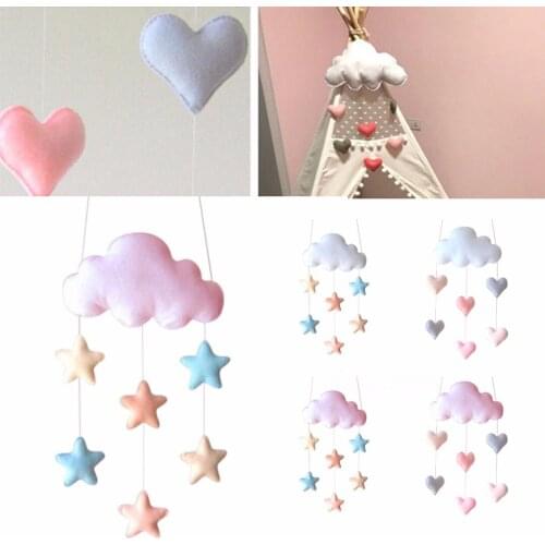 Newest 4 Colors Cloud Star Heart Baby Nursery Mobile Cloth Wall Hanging Decor Gift White Pink