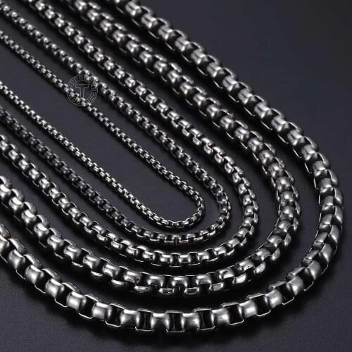 Mens Gold Black Silver Color Necklace 2 3 4 5 mm Stainless Steel Round Box Link Chain Necklace for Women Men LKN221