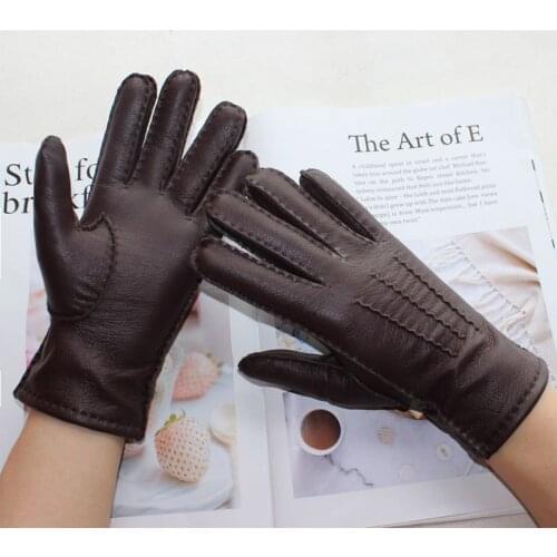 Bickmods New Ladies Deerskin Gloves Colored Fashion Wool Lining Hand-stitched Outdoor Driving Leather Gloves