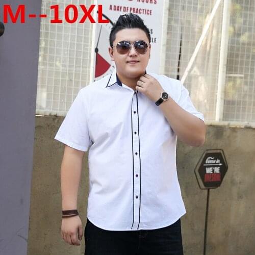 10XL 8XL 6XL 5XL Cotton Mens Dress Short Sleeve Shirts Fashion Casual Loose Fit solid Men Shirts Brand Clothing Chemise Homme