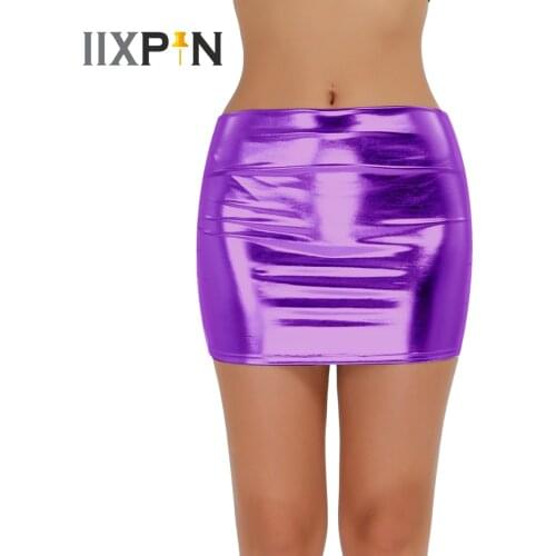 Sexy Womens Wet Looking Metallic Shiny Bodycon Patent Leather Micro Mini Party Clubwear Short Skirt Cocktail Costumes Skirts