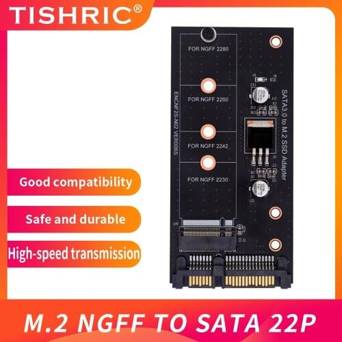 TISHRIC Single Port M.2 NGFF To SATA 22Pin Adapter Board Support Hard Disk 2230/2242/2260/2280 Multiple Sizes Support PC Laptop