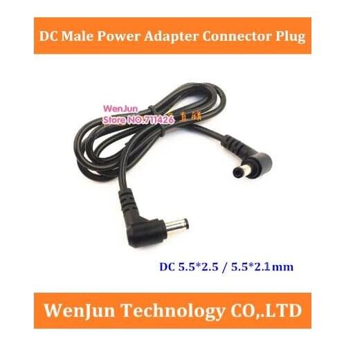 10pcs/lot elbow L type DC male to male plug DC 5.5*2.5mm / 5.5*2.1 mm 90 Right Angle Jack with Connector Cable 1meter