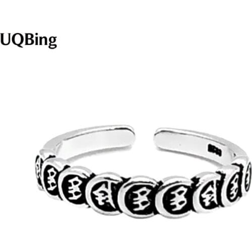 Vintage Chinese Words Lucky Rings Women 925 Sterling Silver Jewelry