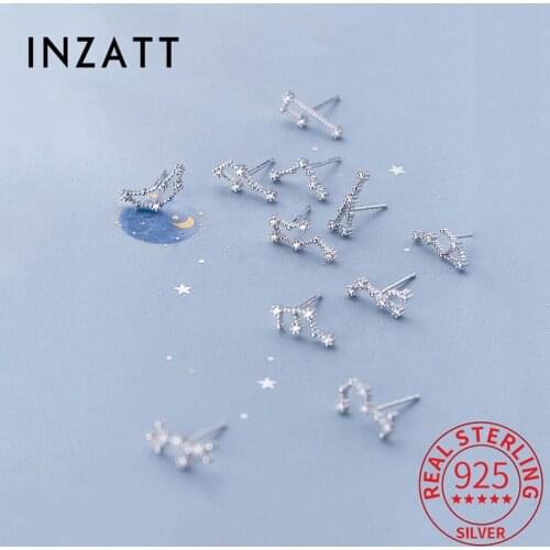 INZATT Real 925 Sterling Silver Twelve constellations Stud Earrings Fashion Women Cute Fine Jewelry Party Minimalist Accessories