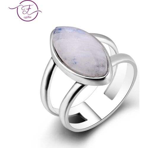 Womens Jewelry 925 Sterling Silver Ring Natural Moonstone Horse Eye 9 * 17MM Ring Female Engagement Wedding Party Anniversary