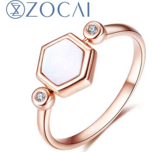 ZOCAI Brand Ring The Honeycomb Series Real 0.01 CT Diamond Ring with White Shell 18K Rose Gold (Au750) JBW90228T
