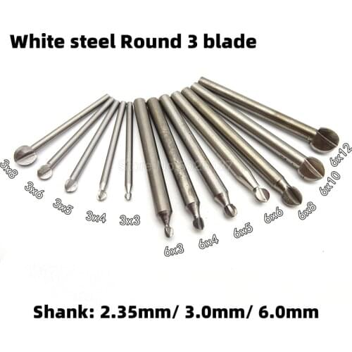 1Pcs Round 3 Blade White Steel Knife Milling-tool Cutter Head Sphere Cutters Wood Carving Tools Polishing Engraving