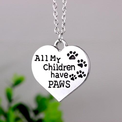 10PCS Lettering All my children have paws Inspirational Necklace Jewelry Alloy Love Letter Pendant Jewelry