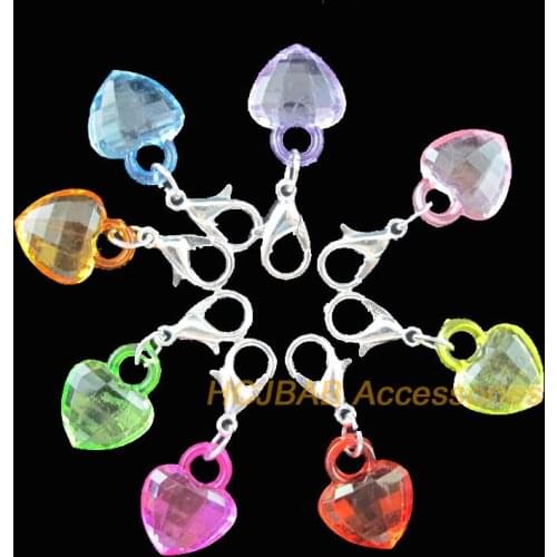 16 New Heart With Clasps Charms Silver Plated Acrylic Beads Mixed